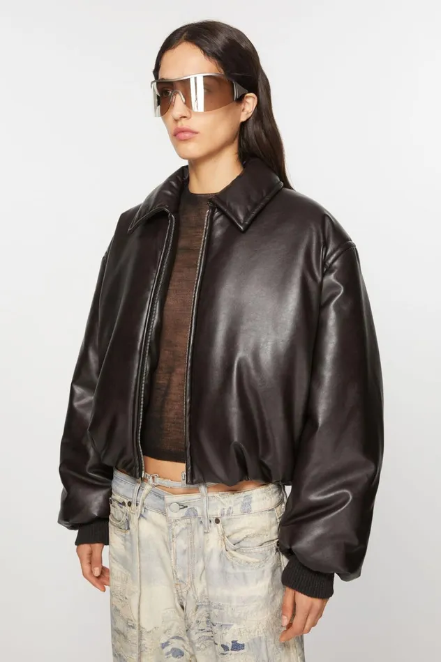 Acne Studios Coated Bomber Jacket Dark Brown Women Outerwear
