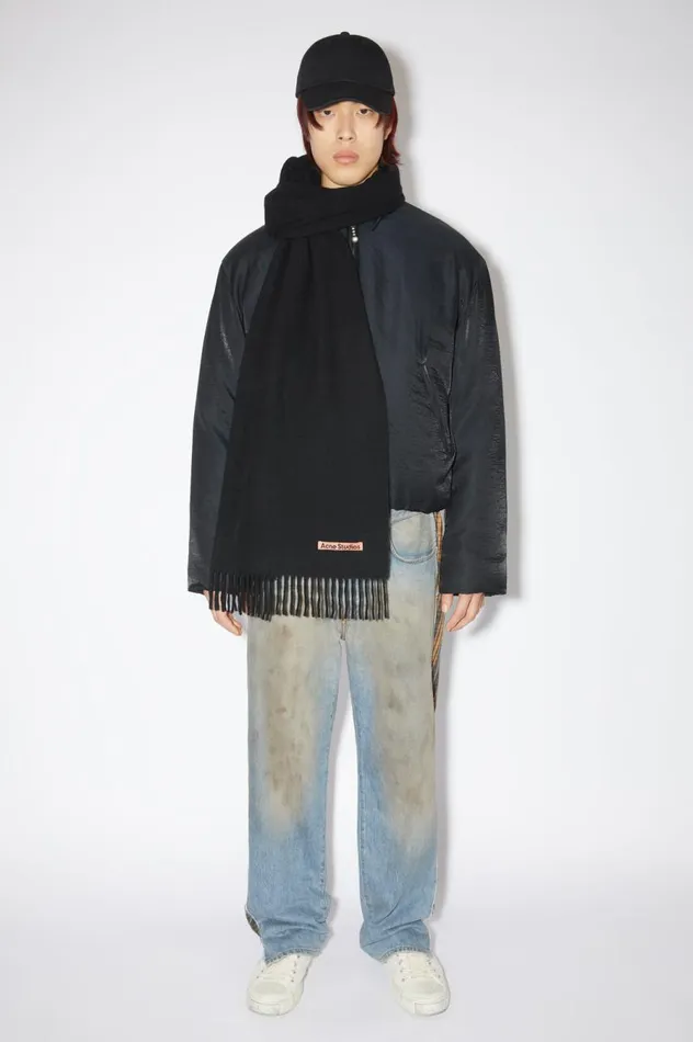 Acne Studios Fringe Wool Scarf 8211 Oversized Black Men Scarves