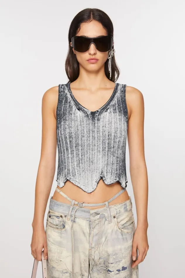 Acne Studios Ribbed Print Tank Top Whiteblack Women Knitwear