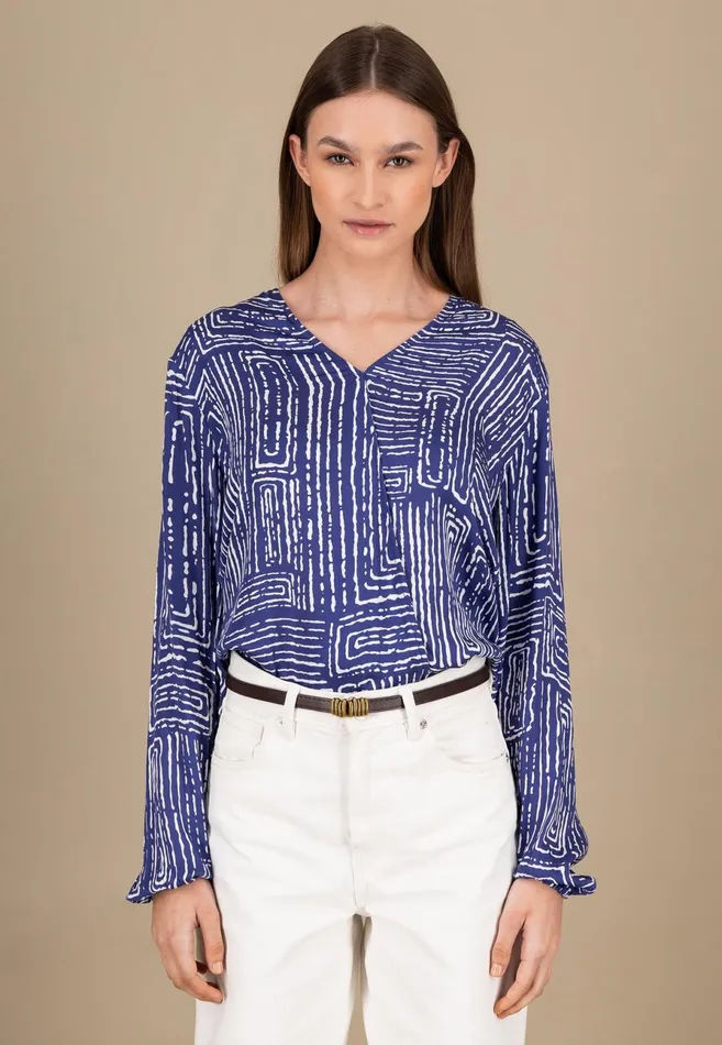 Blouses Women FYNCHHATTON Blouse With Gathered Cuffs Blue Purplesummer Taupe