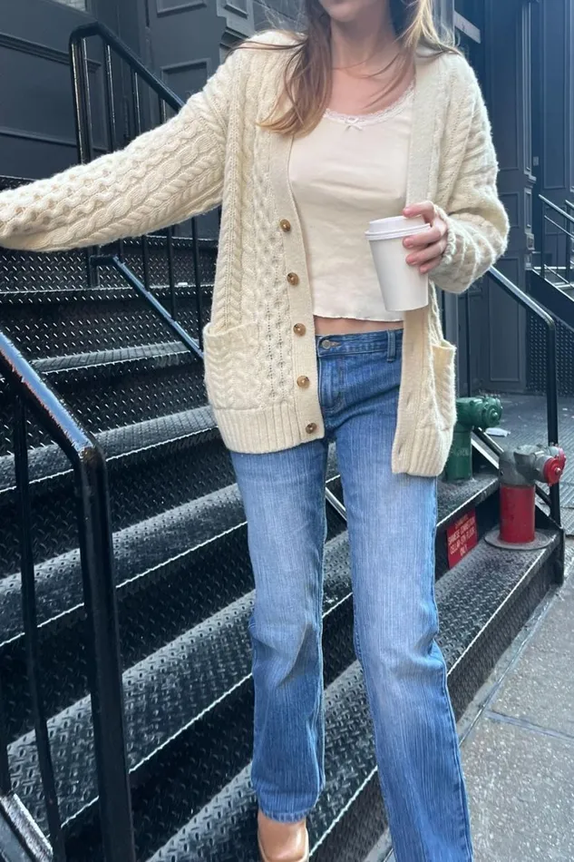 Clothing Eva Heavy Wool Cable Knit Cardigan Brandy Melville SWEATERS