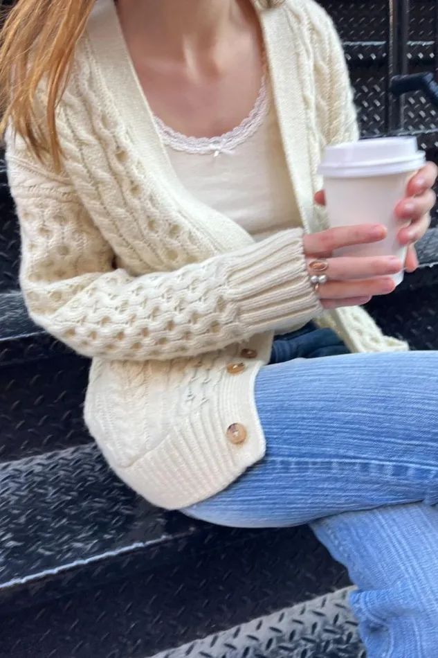 Clothing Eva Heavy Wool Cable Knit Cardigan Brandy Melville SWEATERS