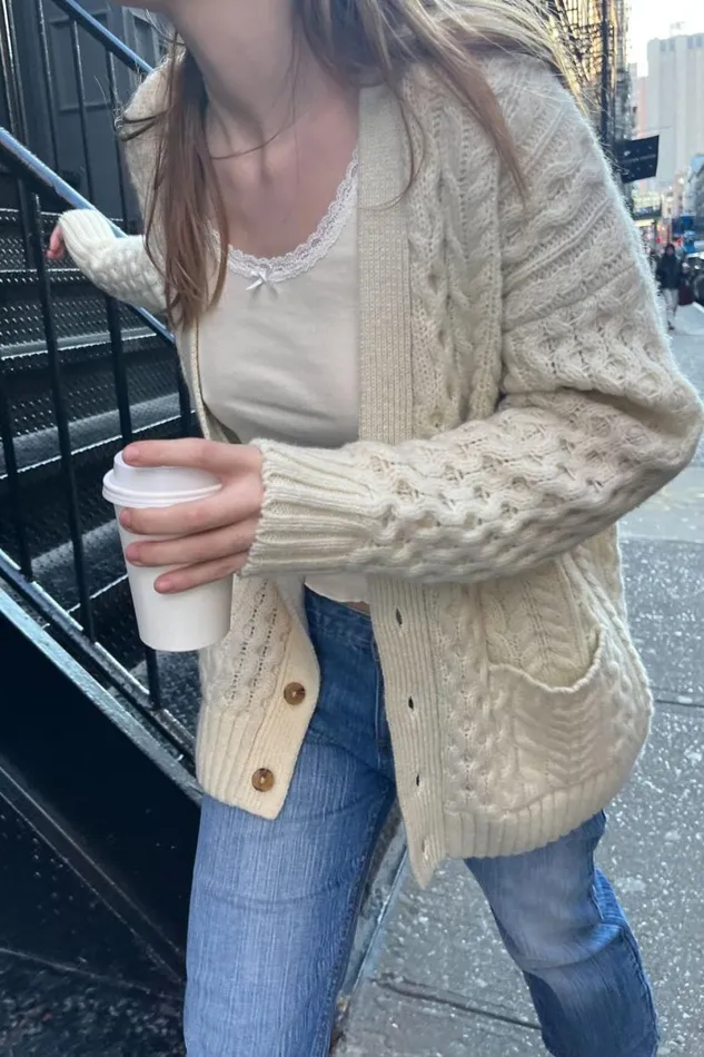 Clothing Eva Heavy Wool Cable Knit Cardigan Brandy Melville SWEATERS