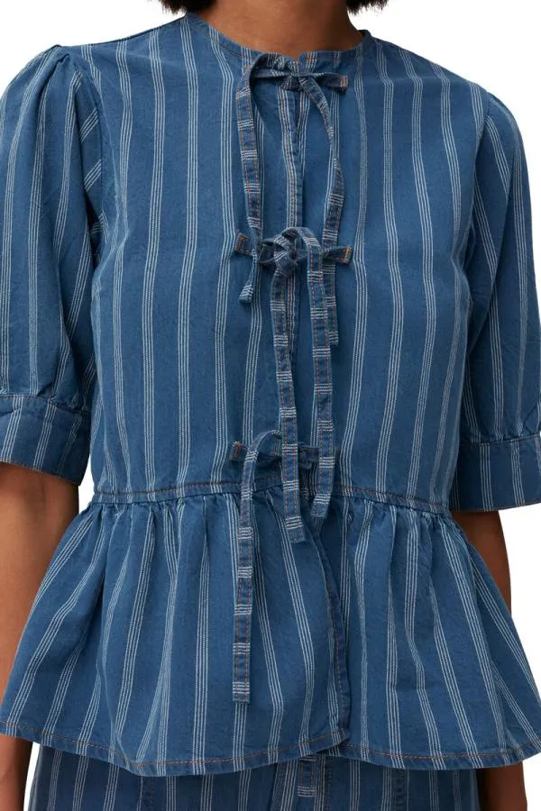 Clothing GANNI CoOrds Denim Peplum Blouse Tint Wash Clothing GANNI CoOrds Denim Peplum Blouse Tint Wash
