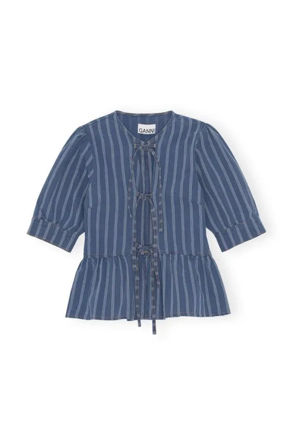 Clothing GANNI CoOrds Denim Peplum Blouse Tint Wash Clothing GANNI CoOrds Denim Peplum Blouse Tint Wash