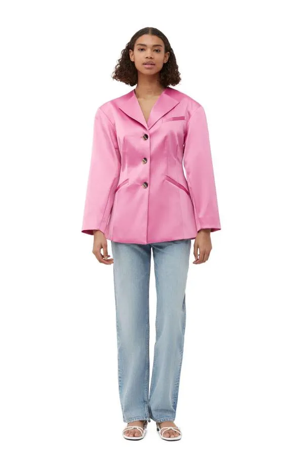 Clothing GANNI Suiting Double Satin Fitted Blazer Wild Orchid