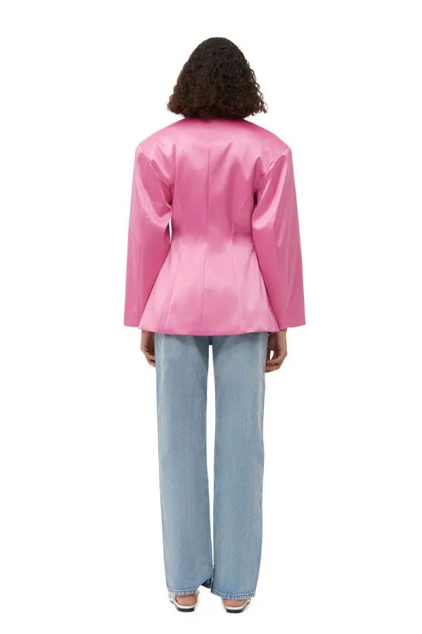 Clothing GANNI Suiting Double Satin Fitted Blazer Wild Orchid Clothing GANNI Suiting Double Satin Fitted Blazer Wild Orchid