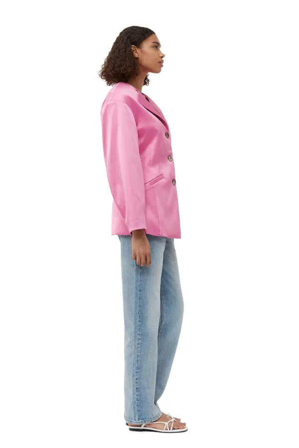 Clothing GANNI Suiting Double Satin Fitted Blazer Wild Orchid Clothing GANNI Suiting Double Satin Fitted Blazer Wild Orchid