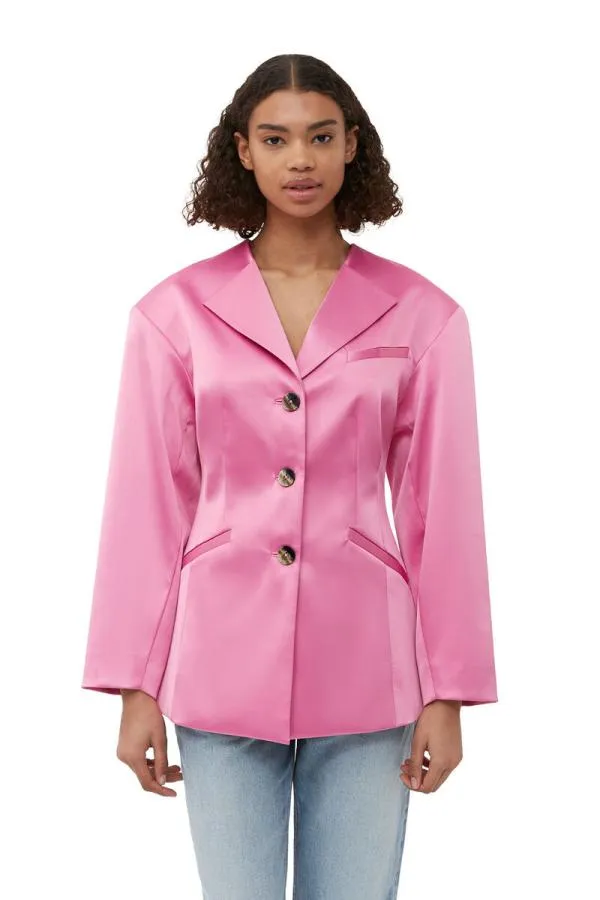 Clothing GANNI Suiting Double Satin Fitted Blazer Wild Orchid Clothing GANNI Suiting Double Satin Fitted Blazer Wild Orchid