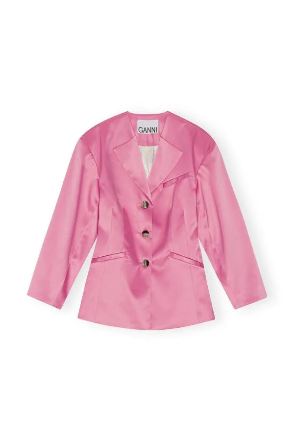 Clothing GANNI Suiting Double Satin Fitted Blazer Wild Orchid Clothing GANNI Suiting Double Satin Fitted Blazer Wild Orchid