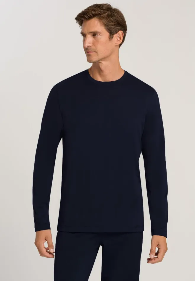 Cotton Crew Neck Top Black Iris Men HANRO Pajama Tops