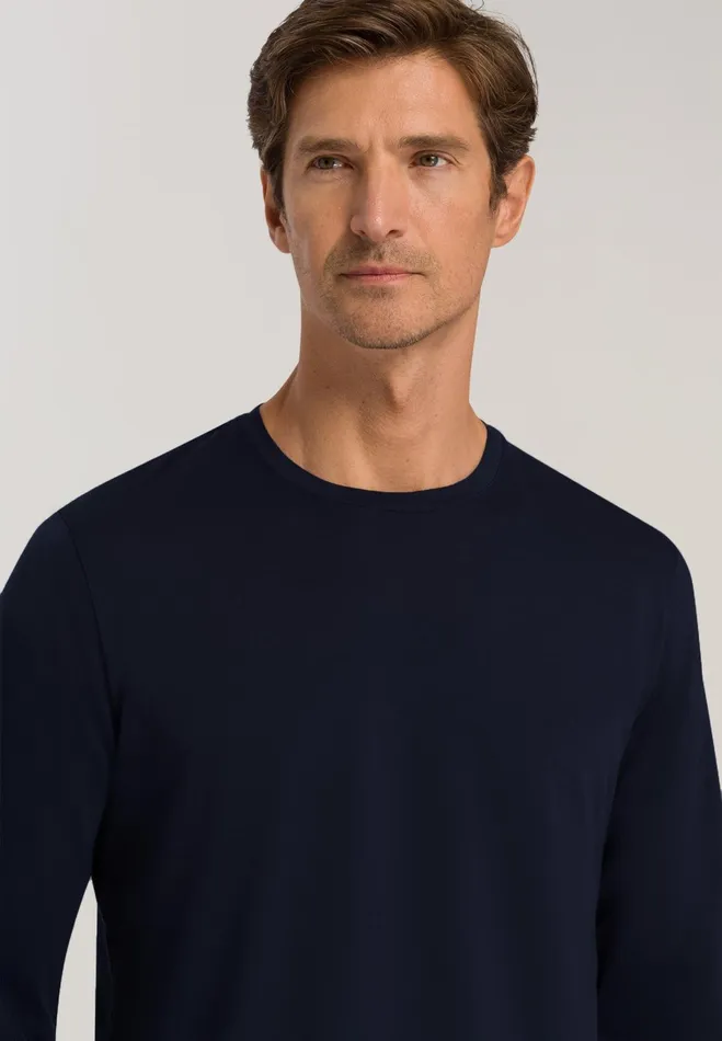 Cotton Crew Neck Top Black Iris Men HANRO Pajama Tops