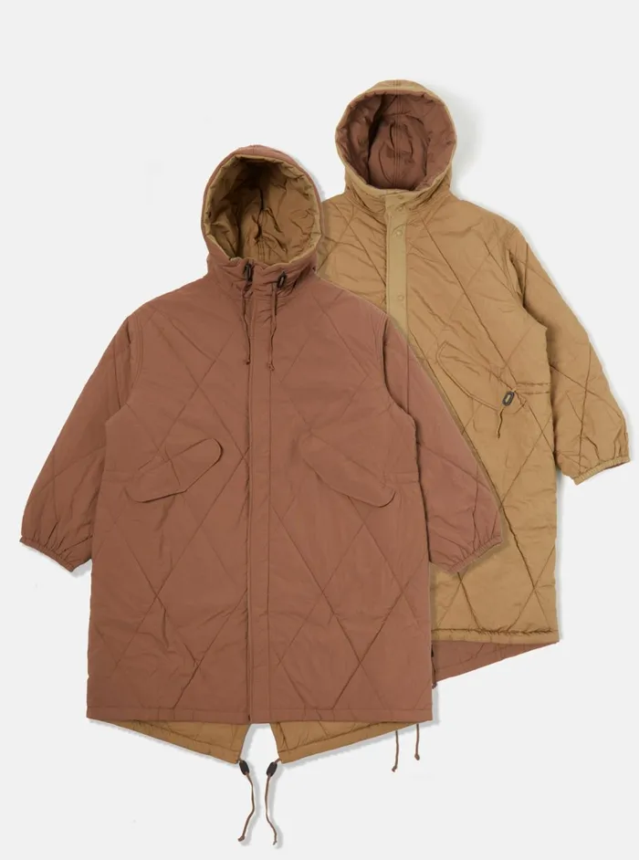 Diamond Quilt Parka In Brown Recycled Nylon Men Universal Works Coats and Outerwear Diamond Quilt Parka In Brown Recycled Nylon Men Universal Works Coats and Outerwear