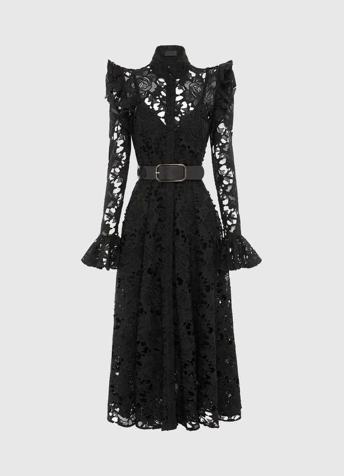 Dresses and Jumpsuits Aliyah Lace Butterfly Sleeve Midi Dress 8211 Ebony LEO LIN Women