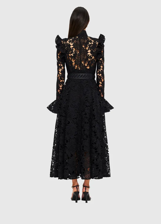 Dresses and Jumpsuits Aliyah Lace Butterfly Sleeve Midi Dress 8211 Ebony LEO LIN Women