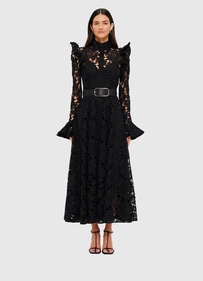 Dresses and Jumpsuits Aliyah Lace Butterfly Sleeve Midi Dress 8211 Ebony LEO LIN Women