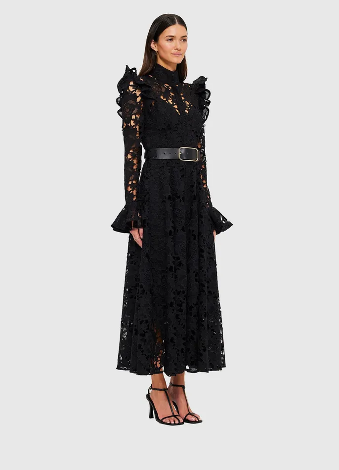 Dresses and Jumpsuits Aliyah Lace Butterfly Sleeve Midi Dress 8211 Ebony LEO LIN Women