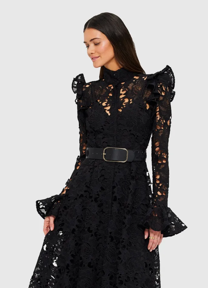 Dresses and Jumpsuits Aliyah Lace Butterfly Sleeve Midi Dress 8211 Ebony LEO LIN Women