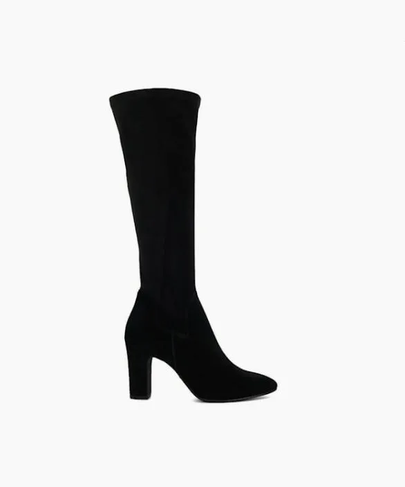 Dune London Black Boots Women Simple Black Almond Toe Block Heel Boots Black