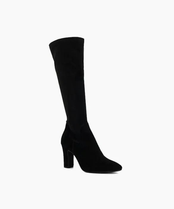 Dune London Black Boots Women Simple Black Almond Toe Block Heel Boots Black