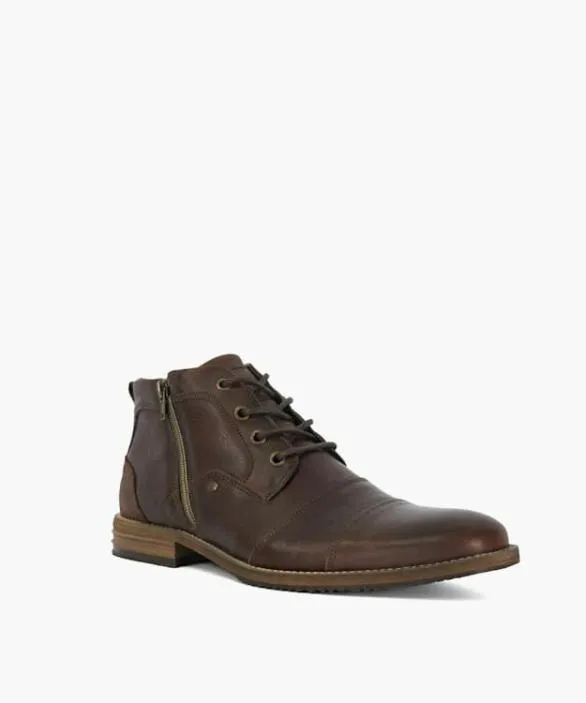 Dune London Brown Boots Men Captains Brown Double Toe Cap Detail Leather Boots Brown