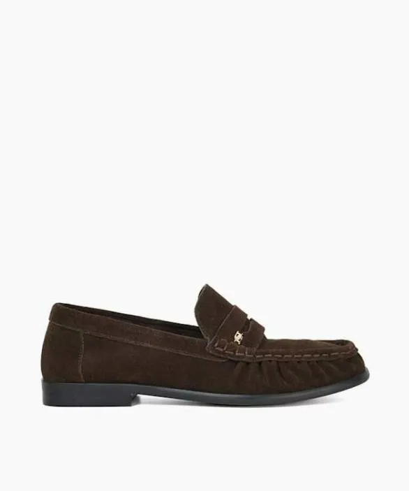 Dune London Loafers Women Grisella Brown Suede Slip On Ruched Toe Loafers Brown