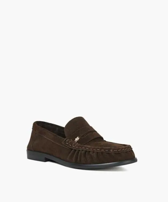 Dune London Loafers Women Grisella Brown Suede Slip On Ruched Toe Loafers Brown
