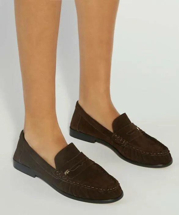 Dune London Loafers Women Grisella Brown Suede Slip On Ruched Toe Loafers Brown