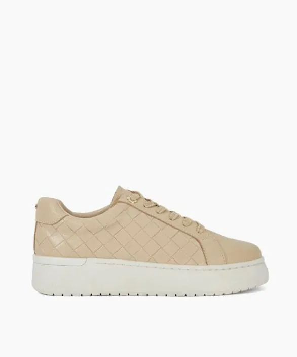 Dune London Trainers Women Emmee Beige Leather Woven Cupsole Trainers Neutral