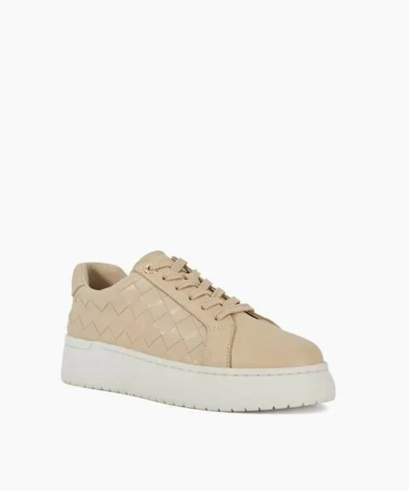 Dune London Trainers Women Emmee Beige Leather Woven Cupsole Trainers Neutral