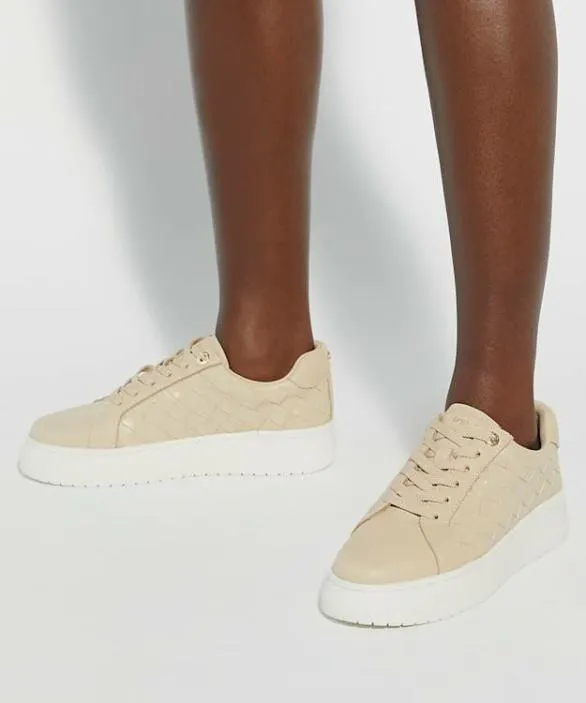 Dune London Trainers Women Emmee Beige Leather Woven Cupsole Trainers Neutral