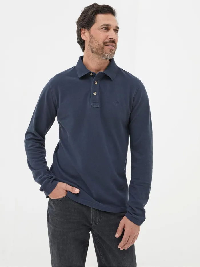 Fat Face Polo Shirts Navy Blue Long Sleeve Organic Pique Polo Shirt 8211 Men