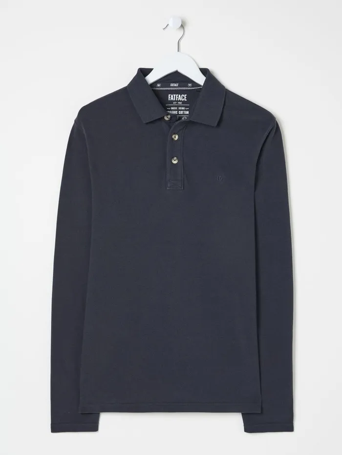 Fat Face Polo Shirts Navy Blue Long Sleeve Organic Pique Polo Shirt 8211 Men
