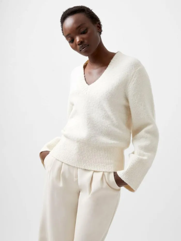 French Connection Melissa Boucle VNeck Jumper Porcelain Cream Women Jumpers and Cardigans French Connection Melissa Boucle VNeck Jumper Porcelain Cream Women Jumpers and Cardigans