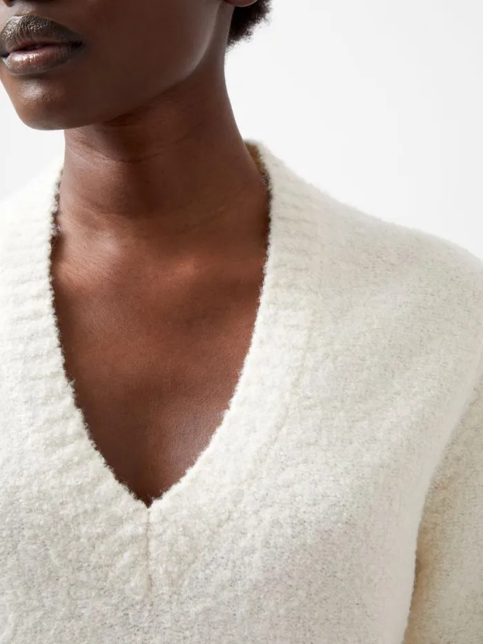 French Connection Melissa Boucle VNeck Jumper Porcelain Cream Women Jumpers and Cardigans