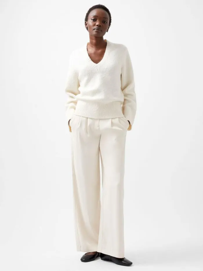 French Connection Melissa Boucle VNeck Jumper Porcelain Cream Women Jumpers and Cardigans