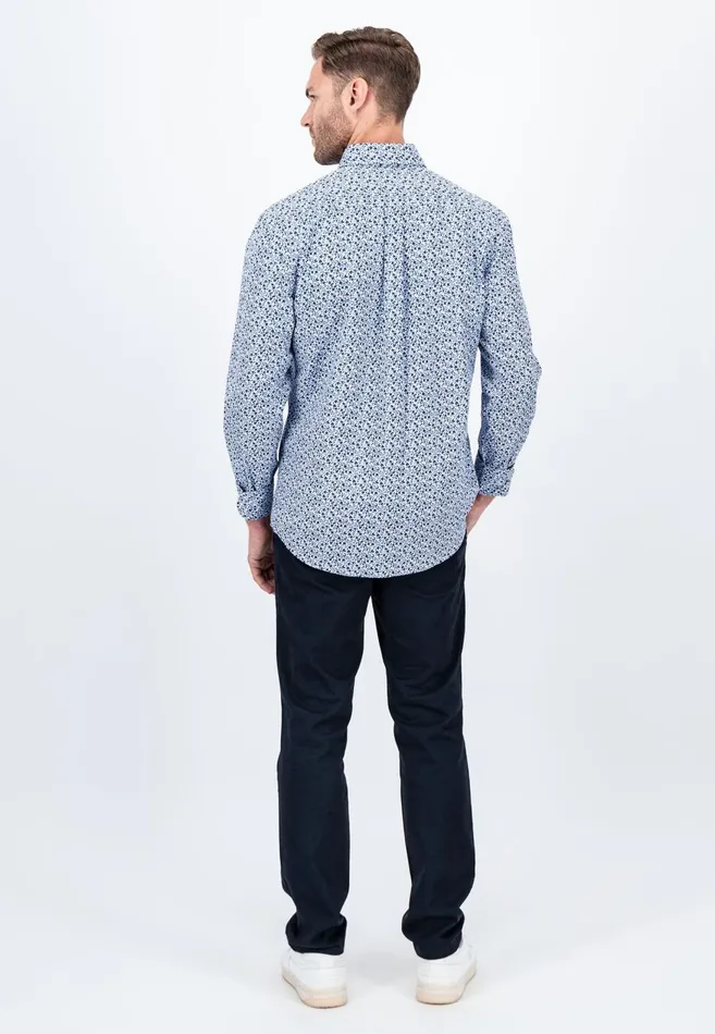 FYNCHHATTON Cotton Shirt With Flower Print Navydark Emeraldsoft Blue Men Shirts