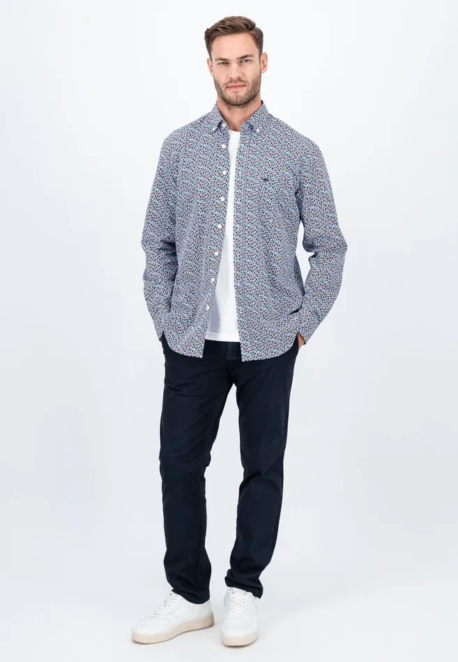 FYNCHHATTON Cotton Shirt With Flower Print Navydark Emeraldsoft Blue Men Shirts