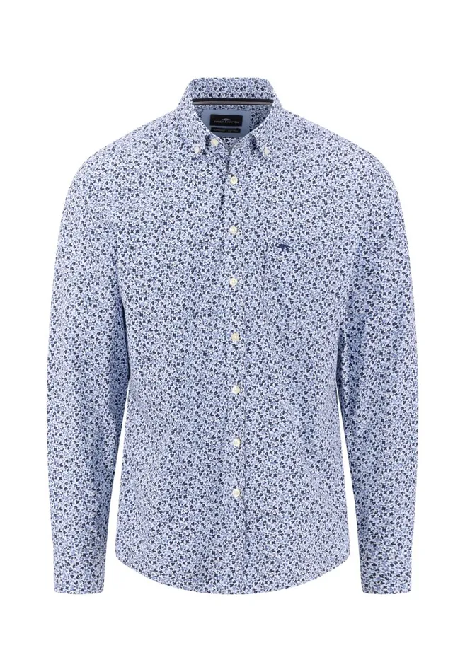 FYNCHHATTON Cotton Shirt With Flower Print Navydark Emeraldsoft Blue Men Shirts