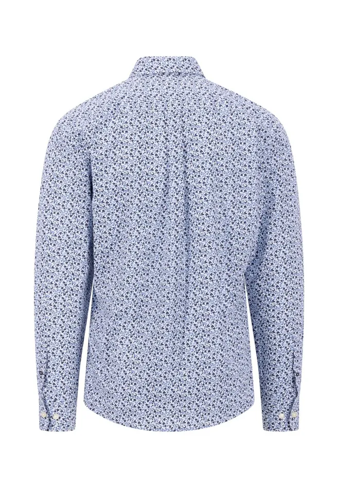FYNCHHATTON Cotton Shirt With Flower Print Navydark Emeraldsoft Blue Men Shirts