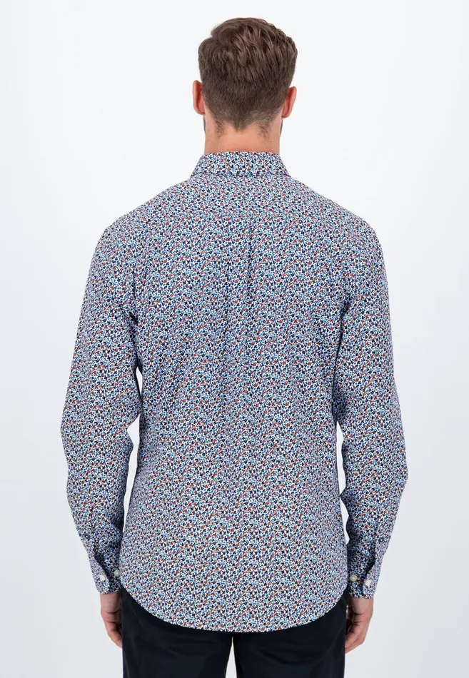 FYNCHHATTON Cotton Shirt With Flower Print Navydark Emeraldsoft Blue Men Shirts