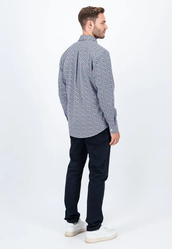 FYNCHHATTON Cotton Shirt With Flower Print Navydark Emeraldsoft Blue Men Shirts