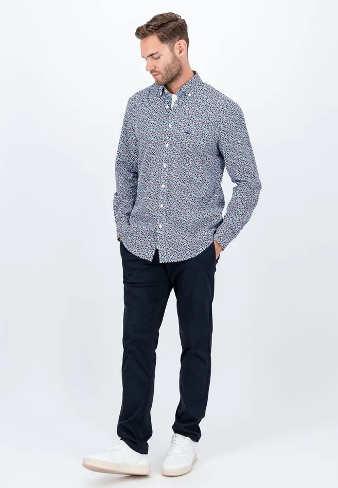 FYNCHHATTON Cotton Shirt With Flower Print Navydark Emeraldsoft Blue Men Shirts