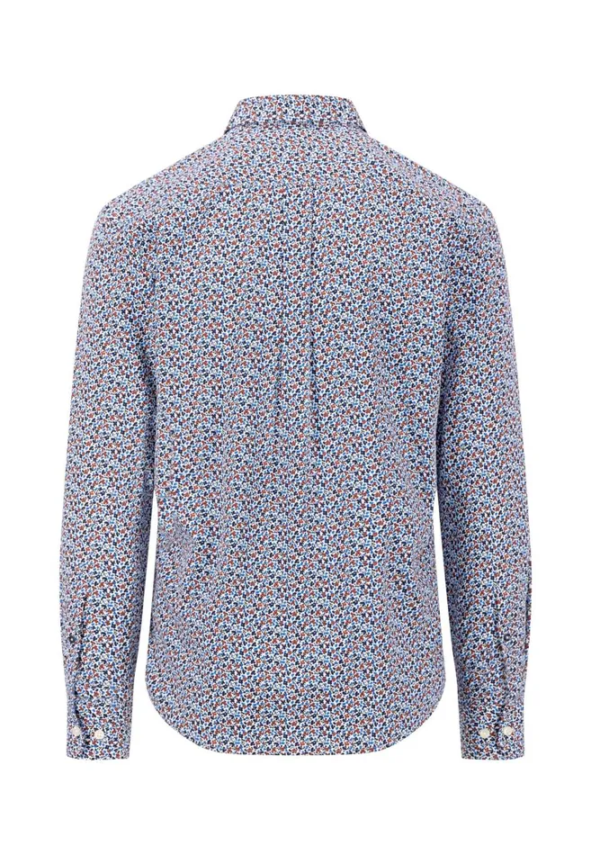 FYNCHHATTON Cotton Shirt With Flower Print Navydark Emeraldsoft Blue Men Shirts