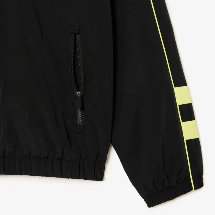 Jackets and Coats Men Lacoste Men039s Contrast Details WaterResistant ZipUp Jacket Black Flashy Yellow 6vt