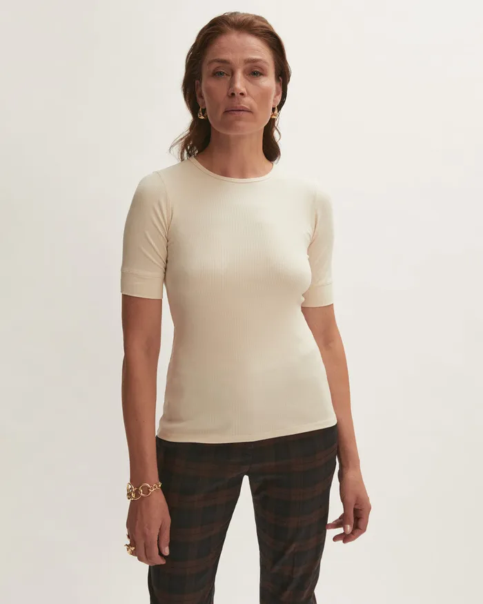 Jigsaw Tshirts Women Bovey Ribbed Crew Neck Tee Cream