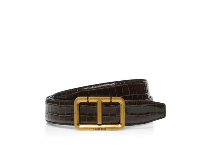 Men Belts Tom Ford Glossy Printed Croc Scored T Belt
