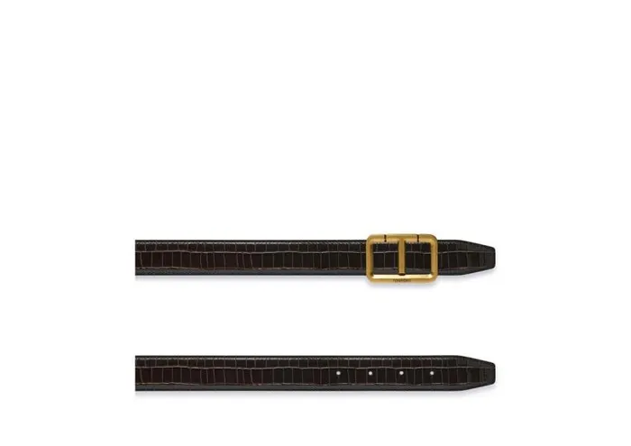 Men Belts Tom Ford Glossy Printed Croc Scored T Belt Men Belts Tom Ford Glossy Printed Croc Scored T Belt