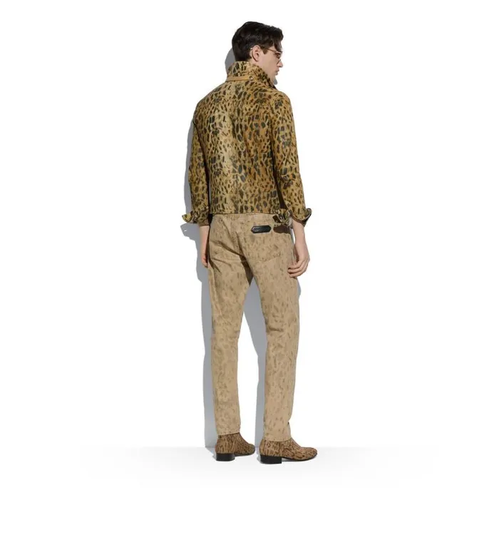 Men Jeans Tom Ford Distressed Leopard Tapered Fit Jeans Aged Leopard Tan Men Jeans Tom Ford Distressed Leopard Tapered Fit Jeans Aged Leopard Tan