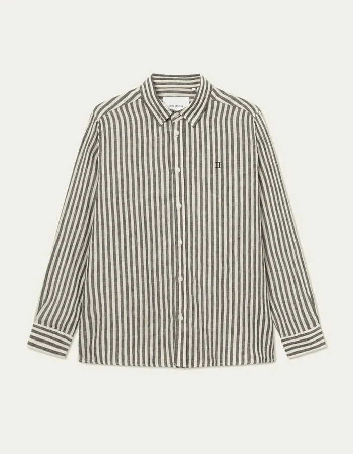 Men Kristian Linen BD Shirt 8211 Dark NavyIvory Les Deux ShirtsOvershirts